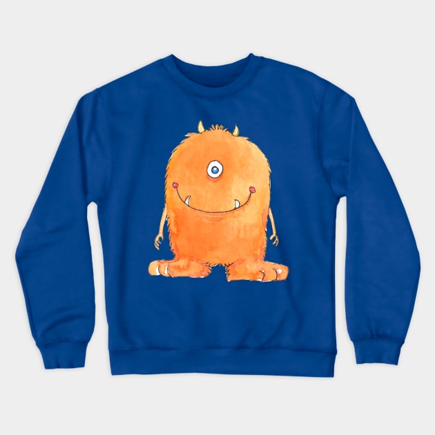 Orange Watercolor Monster Crewneck Sweatshirt by Mako Design 